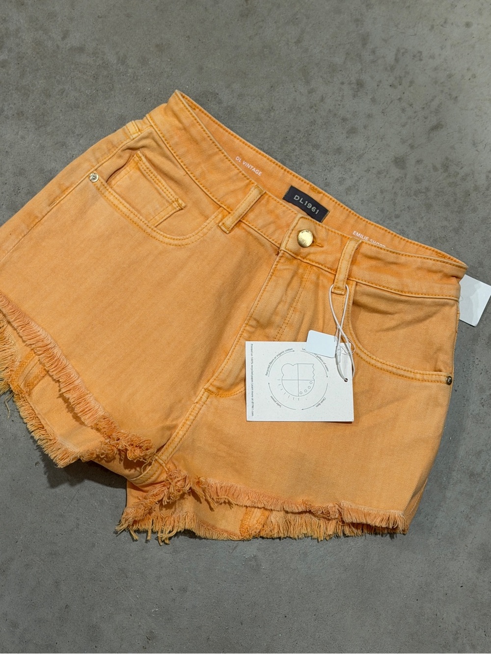 DL1961 Women's Orange Frayed Hem Denim Shorts